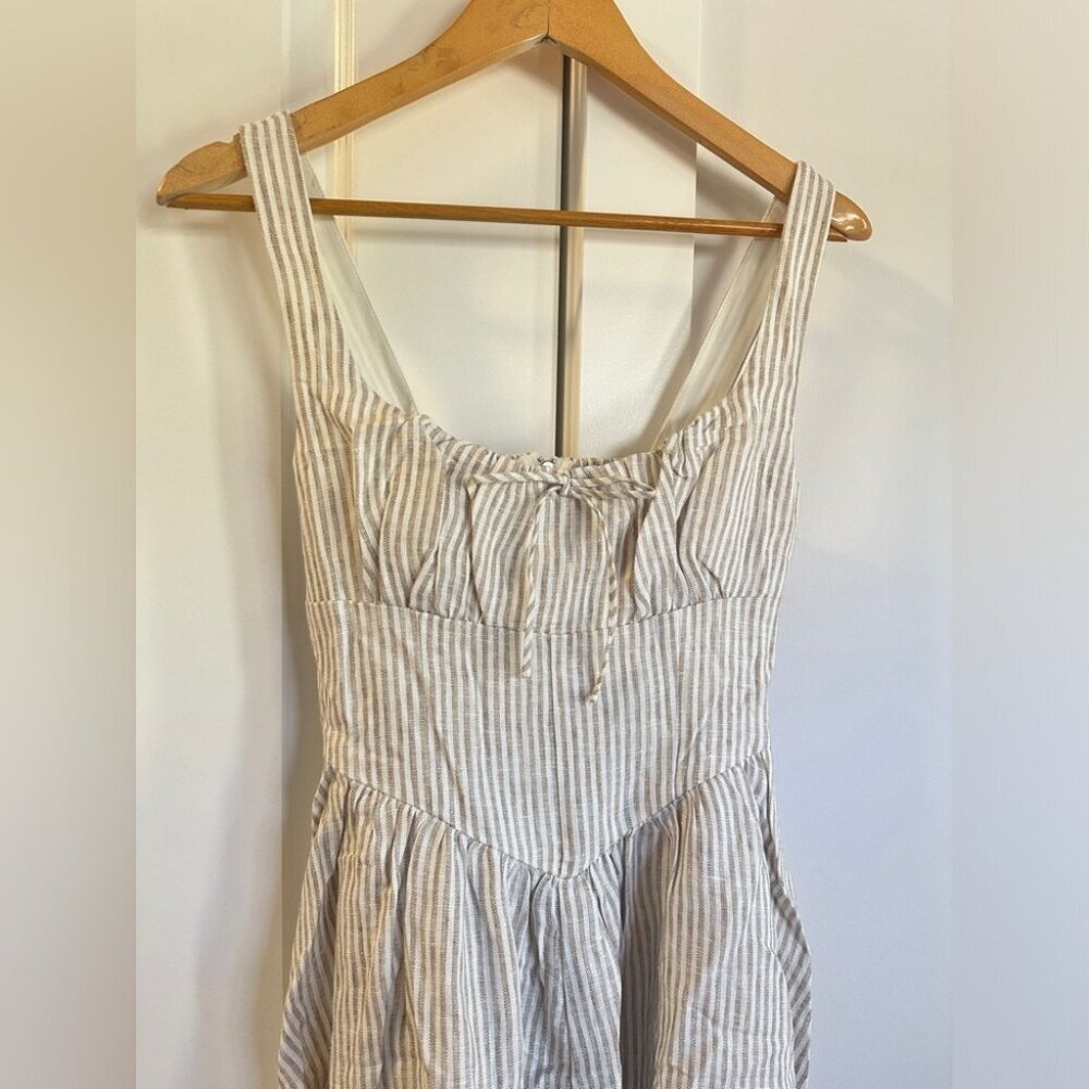 Reformation Balia Linen Midi Dress in Sandy Stripe  | size 0 - Picture 6 of 10
